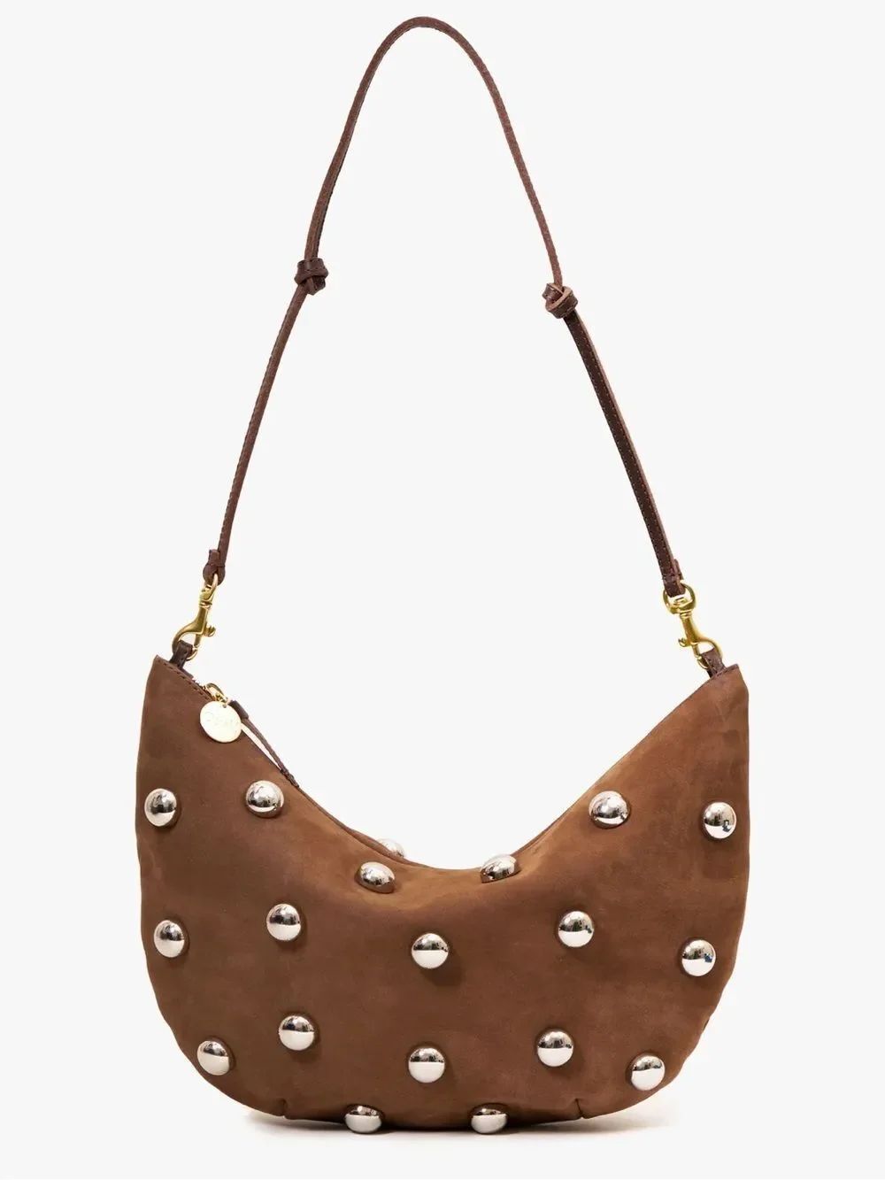 Clare V Lune Choco Bar Smooth Nubuck with Studs Shoulder Bag NWT